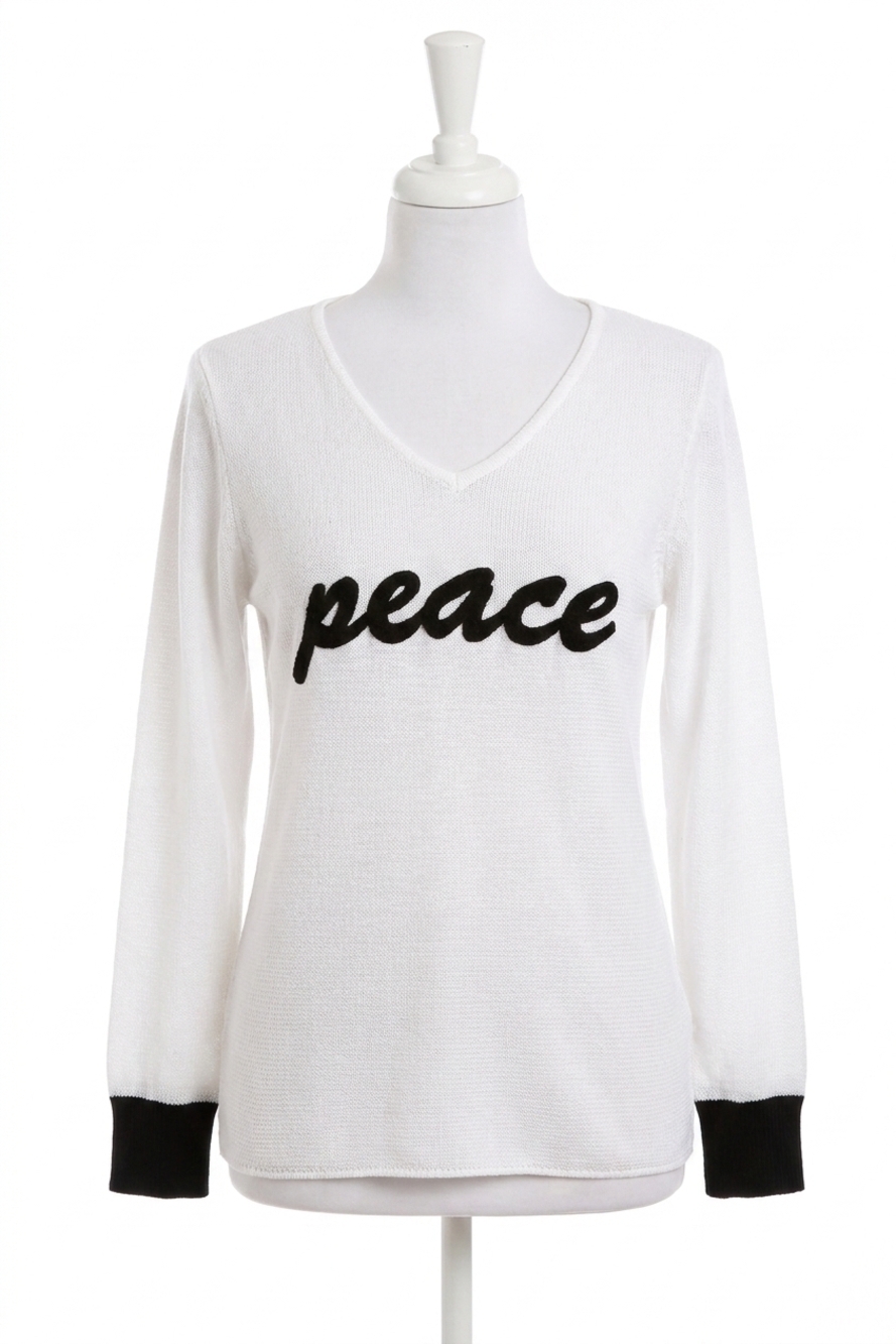 NEW ANGEL APPAREL peace v-neck long sleeve top in whiteblack